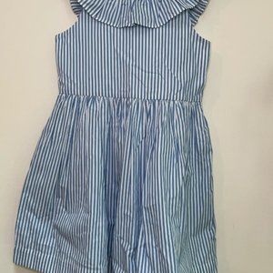 striped ruffle neck dress